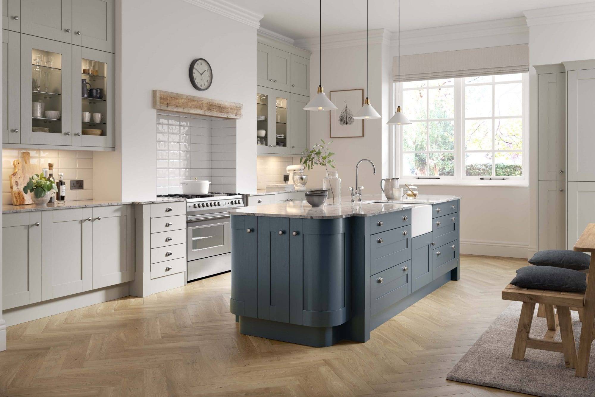 Pic 2 Timber Shaker Painted Light Grey And Oxford Blue 1 | Culina Kitchens, Wimbledon