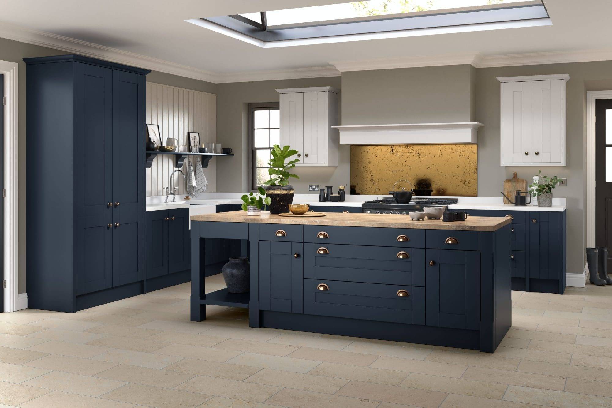 Spare Nouveau Painted Indigo Blue Limestone 1 | Culina Kitchens, Wimbledon