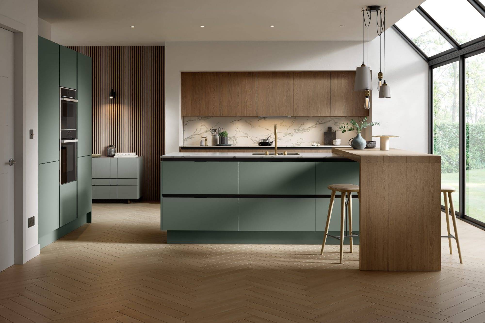 Inset Pure Jade Woodgrain Dark Oak | Culina Kitchens, Wimbledon
